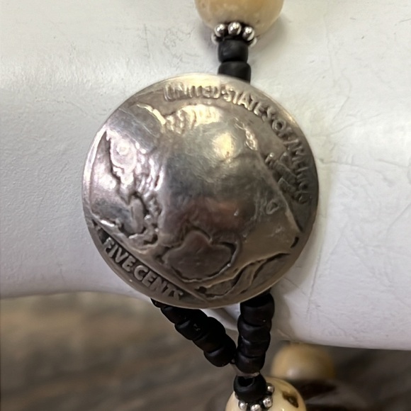 Chunky Natural Stone Buffalo Coin Bracelet - Picture 3 of 7